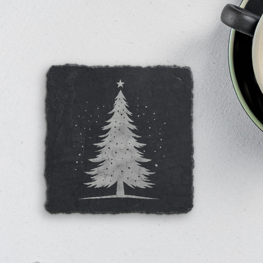 Snowy Christmas Tree Slate Coasters, Set of 4