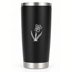 20 oz black tumbler laser engraved with a December narcissus birth flower and name