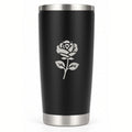20 oz black tumbler laser engraved with a June rose birth flower and name