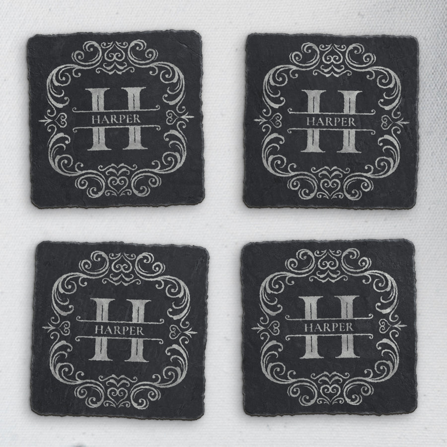 Monogram Slate Coasters, Personalized – Engraved Wedding Gift Set
