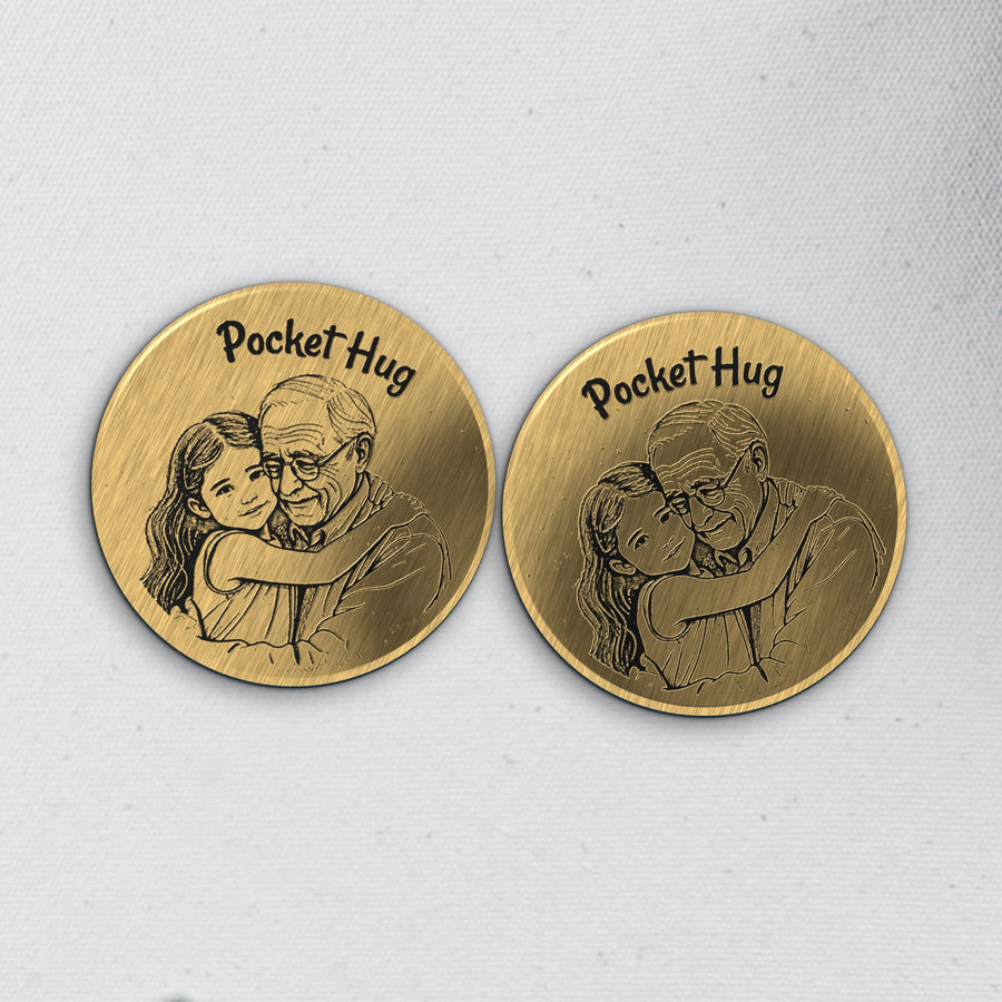 Pocket Hug Tokens, Matching Pair – Solid Brass, Personalized Back